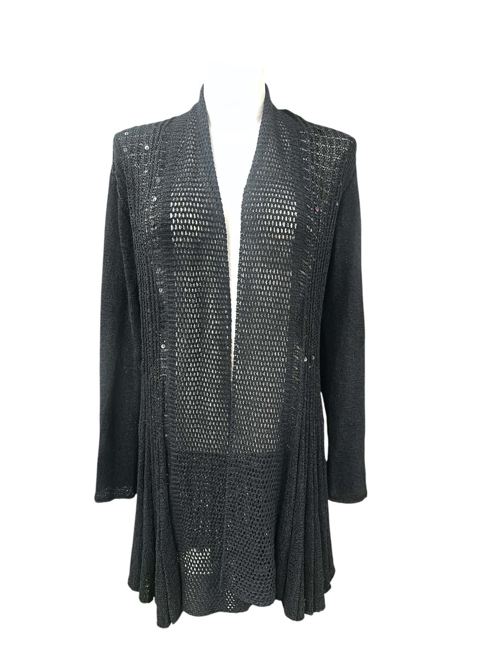Esla Designer Black Open-Front Knit Cardigan Sweater Size O/S